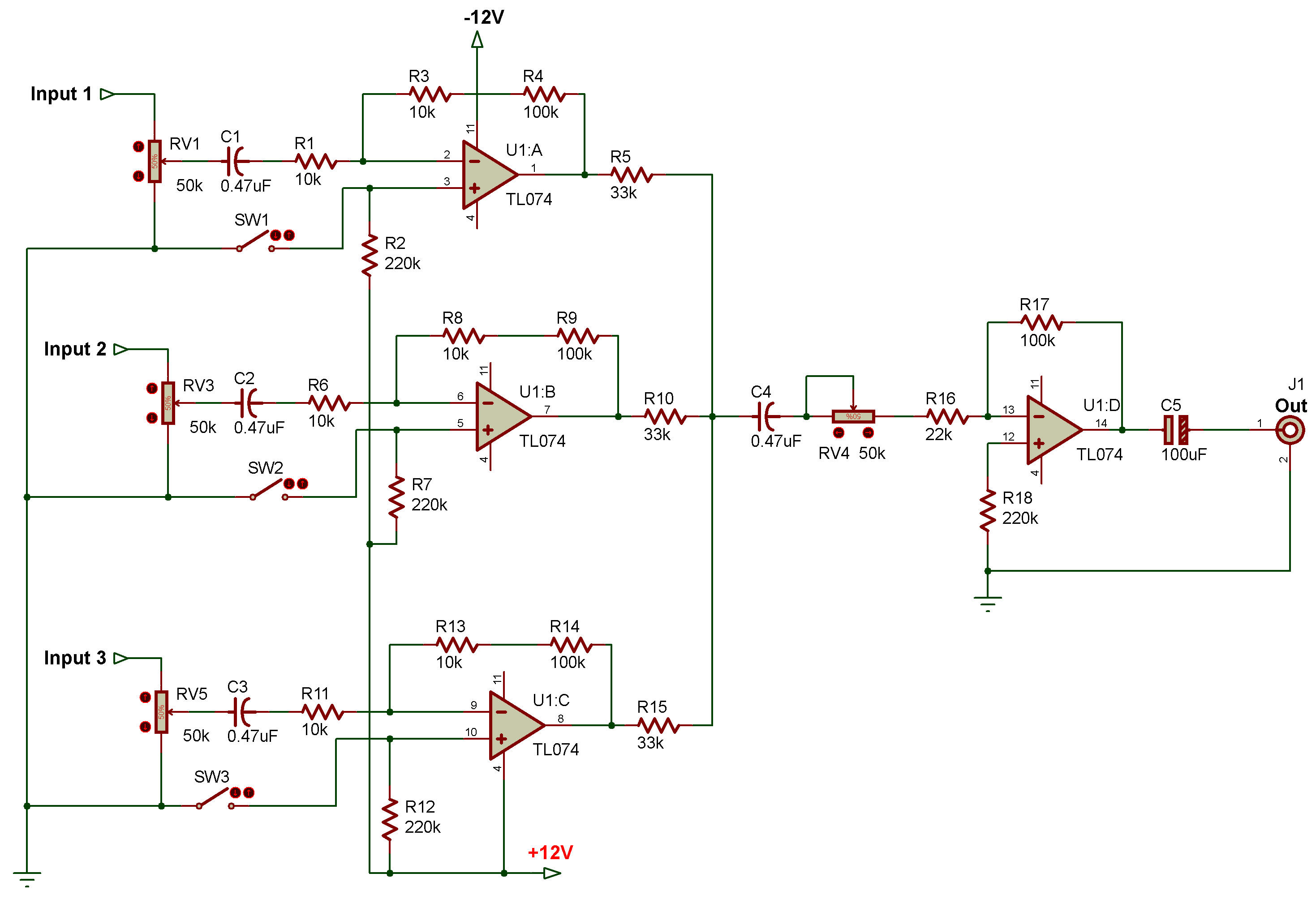 Simple Sound Mixer Circuit Diagram